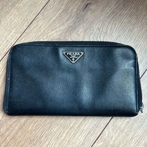 Authentic Prada Large Zip Around Saffiano Leather Wallet